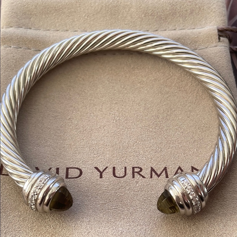 David Yurman Silver Bracelet with Green Accents